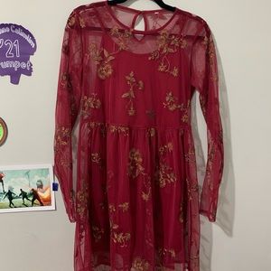 Red Floral Mesh Dress